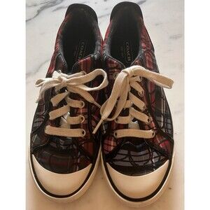 Women's Coach Plaid Barrett canvas leather sneaker A1070 size 7.5B Plaid Low Top